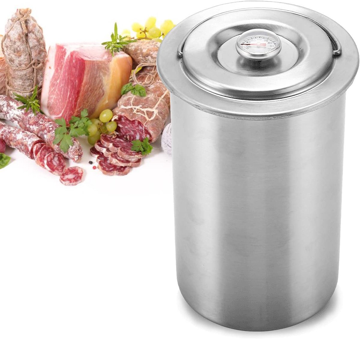Omgoods - Ronde RVS Hamper voor Gezond Vlees met Thermometer