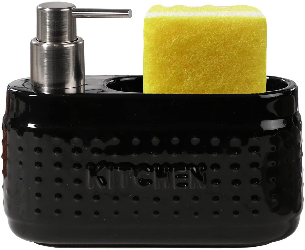 Omgoods- Afwasmiddeldispenser grote capaciteit - Keramische zeepdispenser - Zeepdispenser keuken - Sponshouder - Vochtbestendig - Eenvoudig schoon te maken