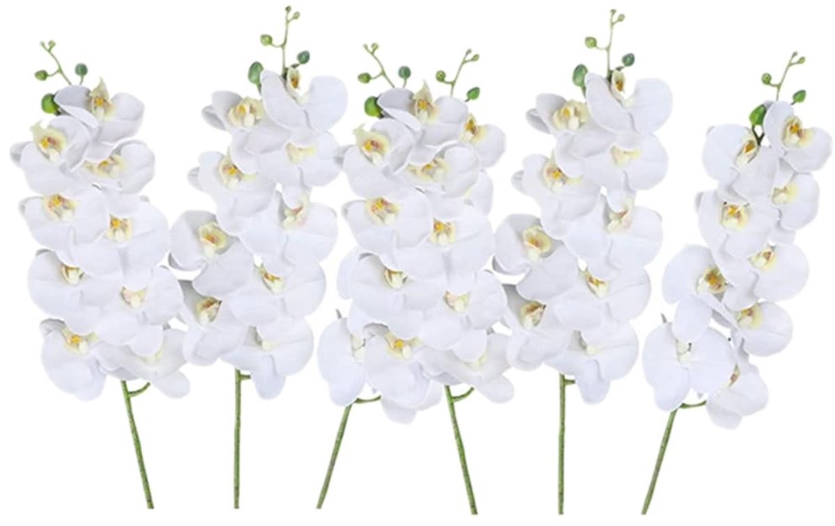 Omgoods- Kunstmatige Orchideeën 68,6 cm - Witte Nepplanten - 6 Stuks - Stengelplanten voor Thuis - Bruiloftsdecoratie - Altijd Bloeien - Nepplant