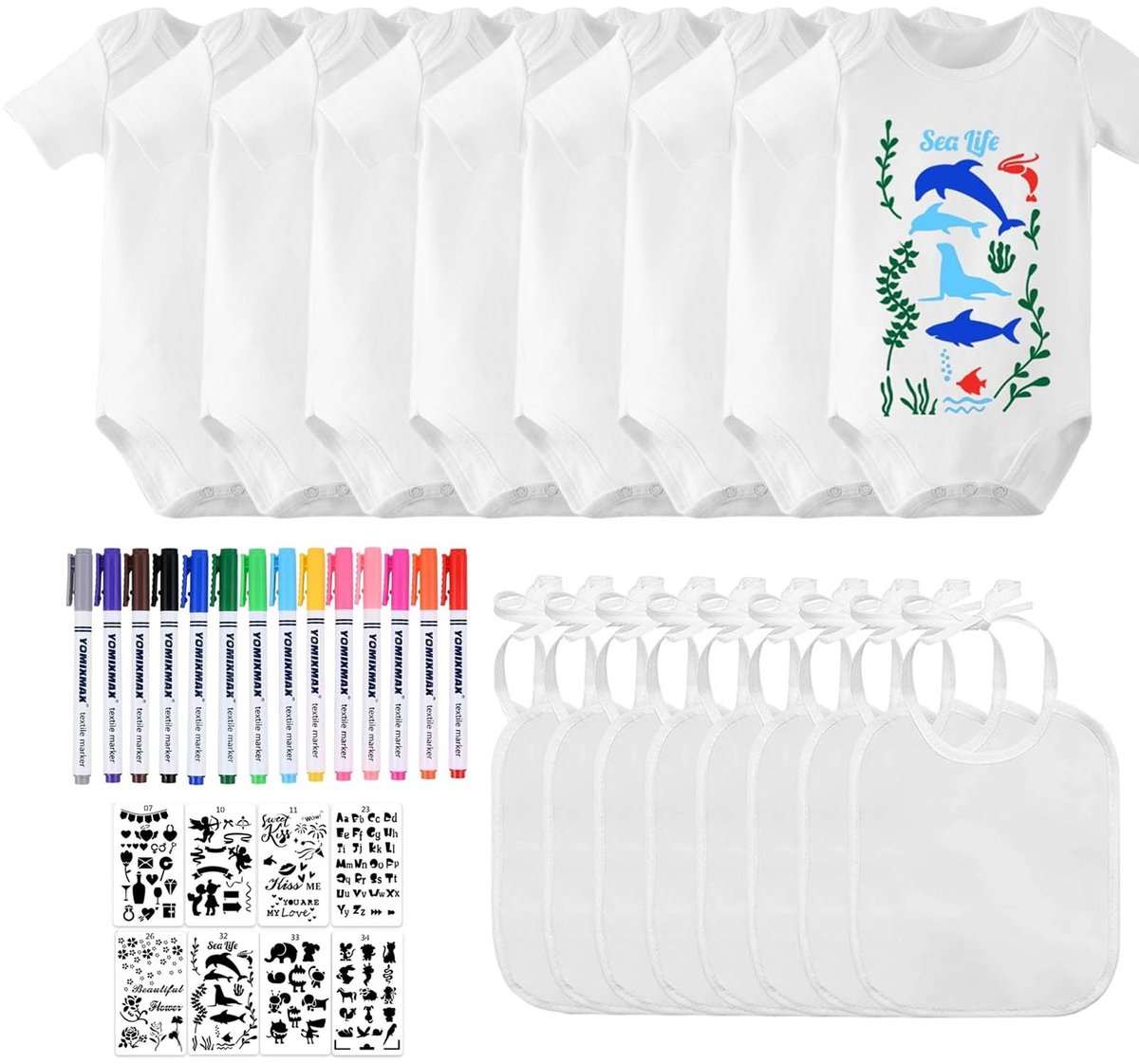 Omgoods - Set van 16 Schilder Schorten voor Baby's met Verf en Templates
