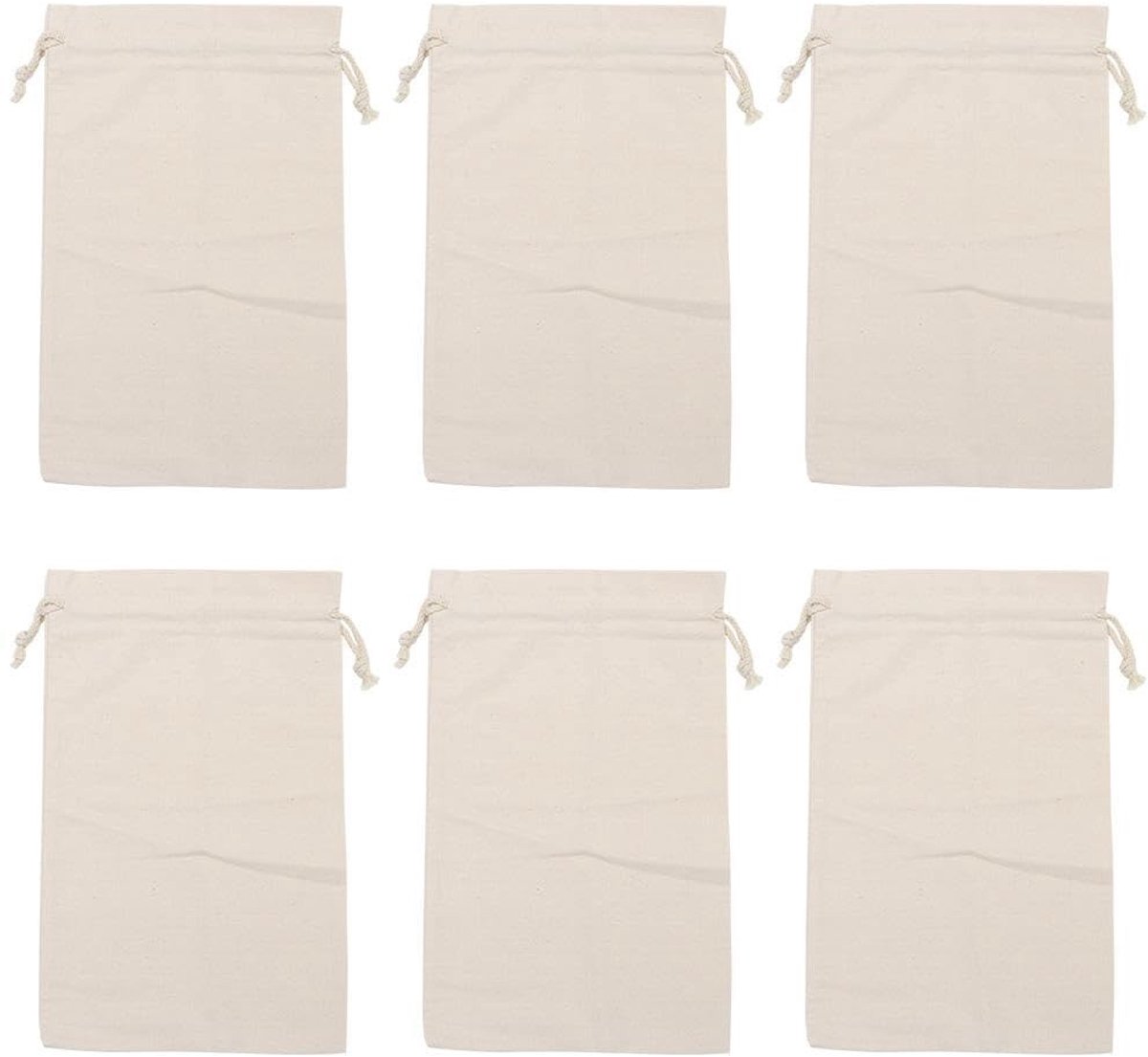 Omgoods - Set van 6 Katoenen Canvas Zakjes met Trekkoord