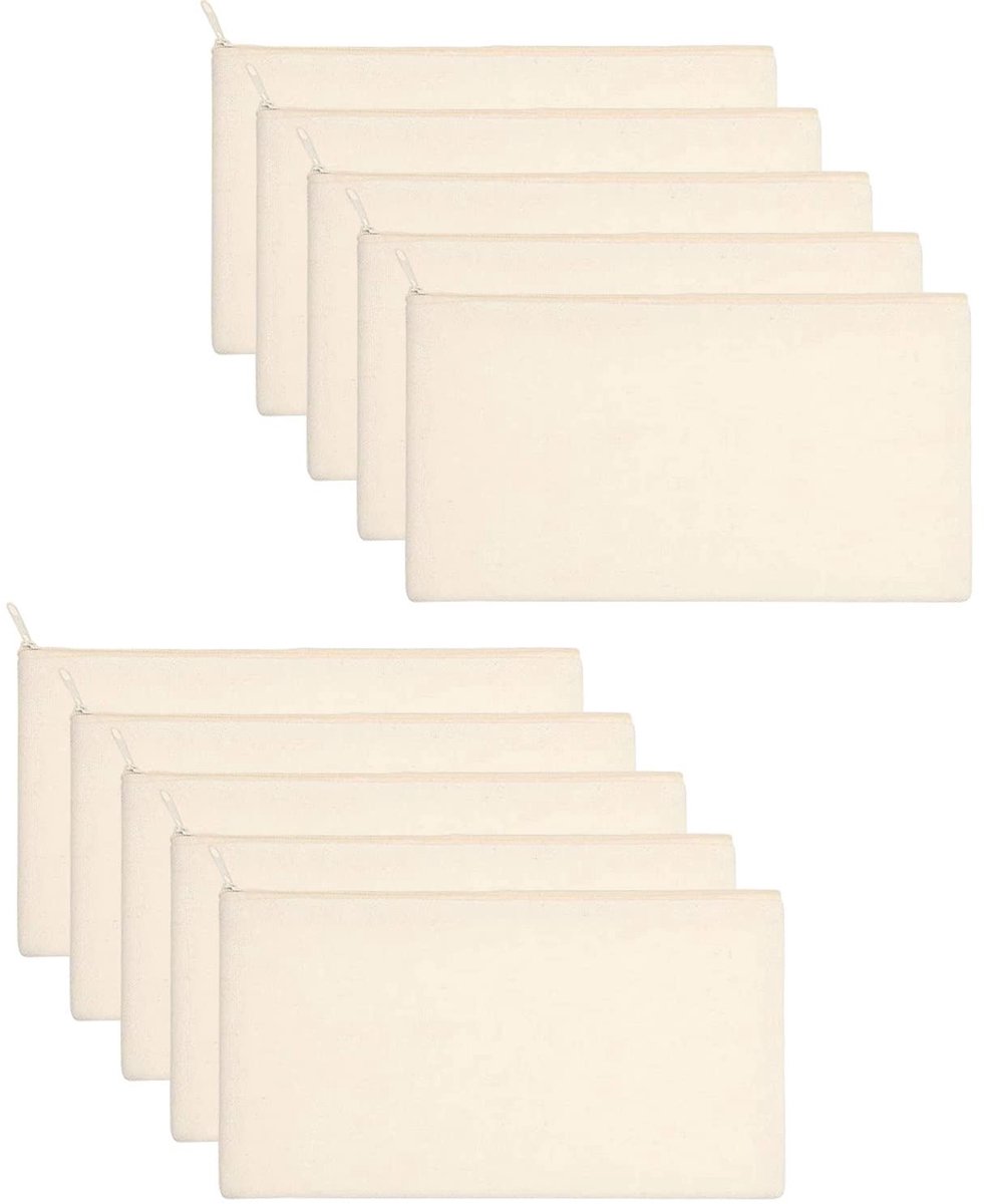 Omgoods - Set van 10 Witte Canvas Cosmetic Bags - Reis Toilettas