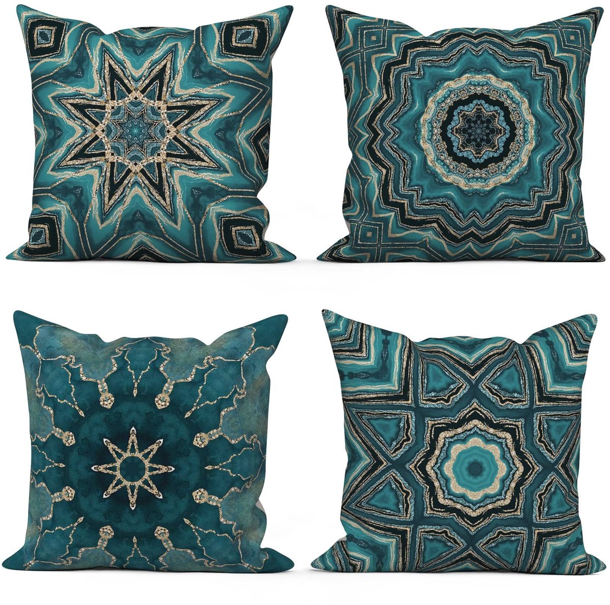 Omgoods - Set van 4 Boho Geometrische Kussenhoezen 40 x 40 cm