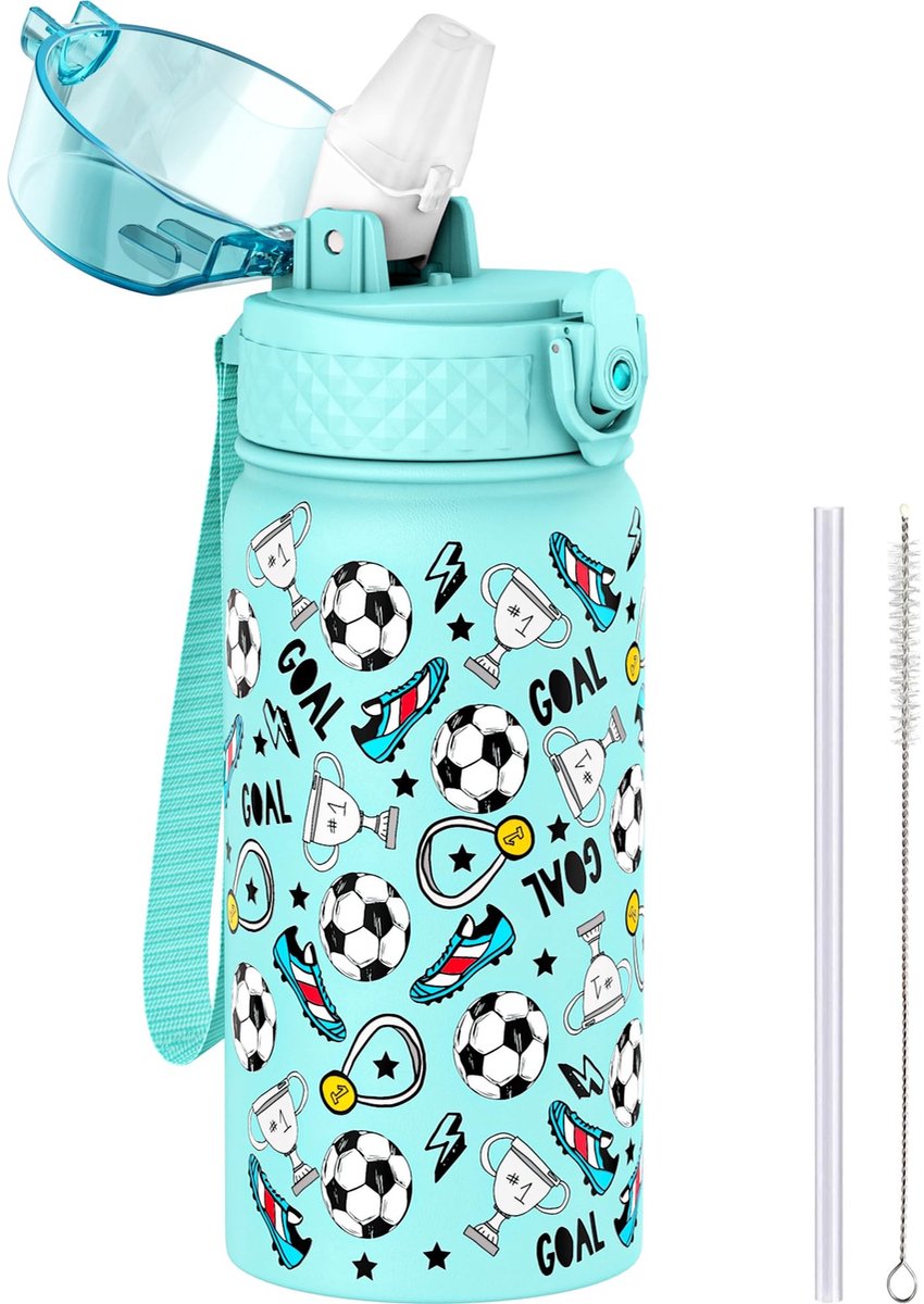 Omgoods - RVS Drinkfles met Dubbele Wand en Rietje