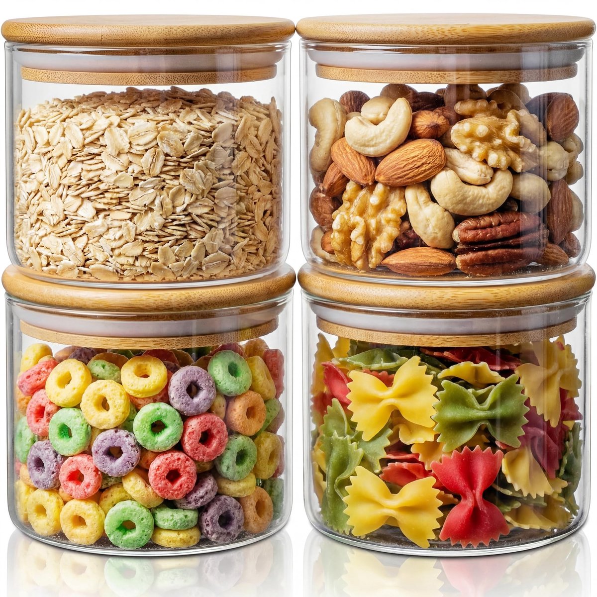 Omgoods - Set van 4 Glazen Jars met Bamboe Deksel - 17oz