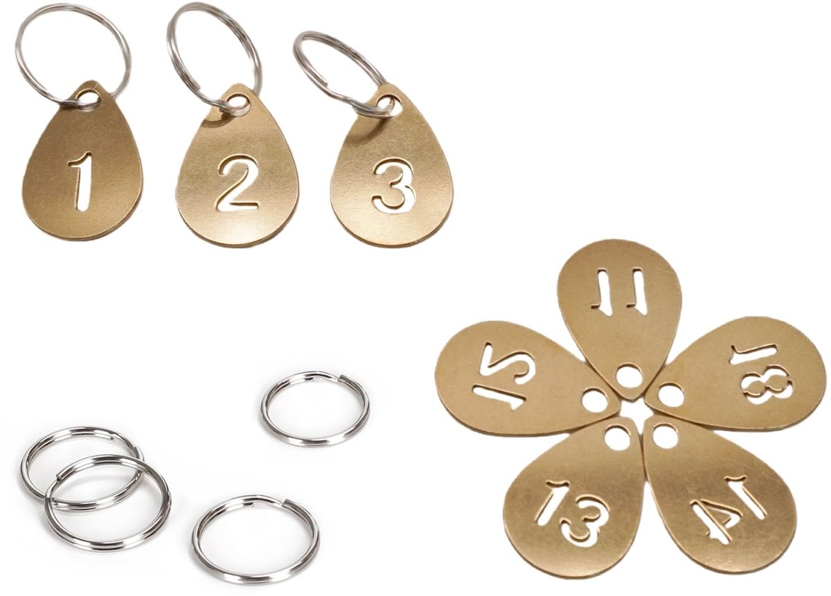 Omgoods - Brass Dropvorm Sleutelhangers met Nummering van 1 tot 100