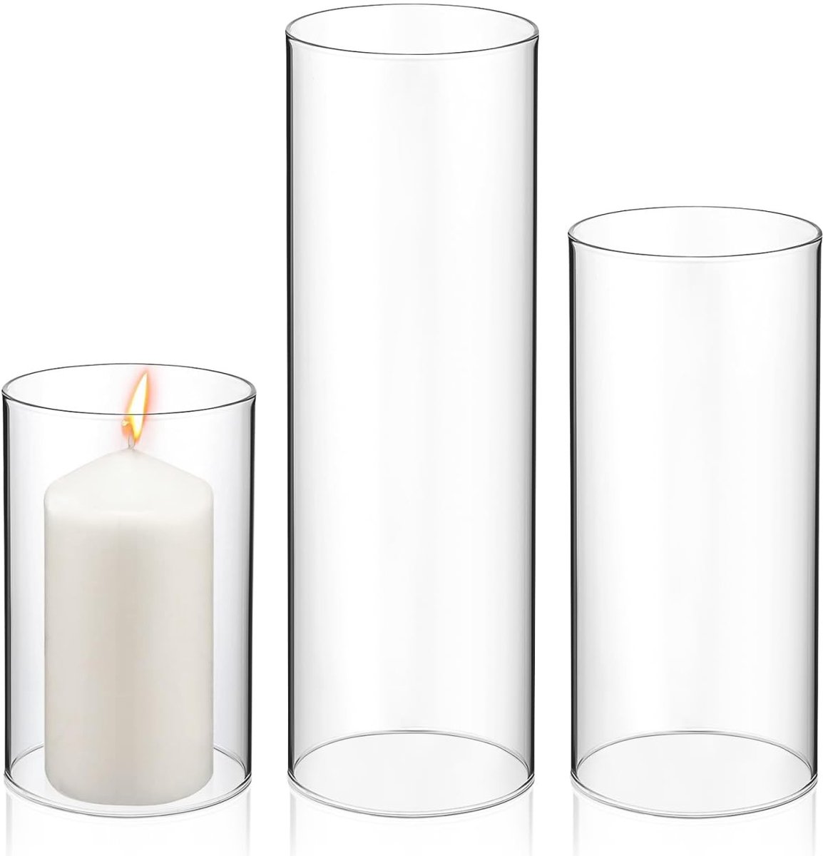 Omgoods - Glazen Kaarsenhouder met Open Uiteinde, Set van 3