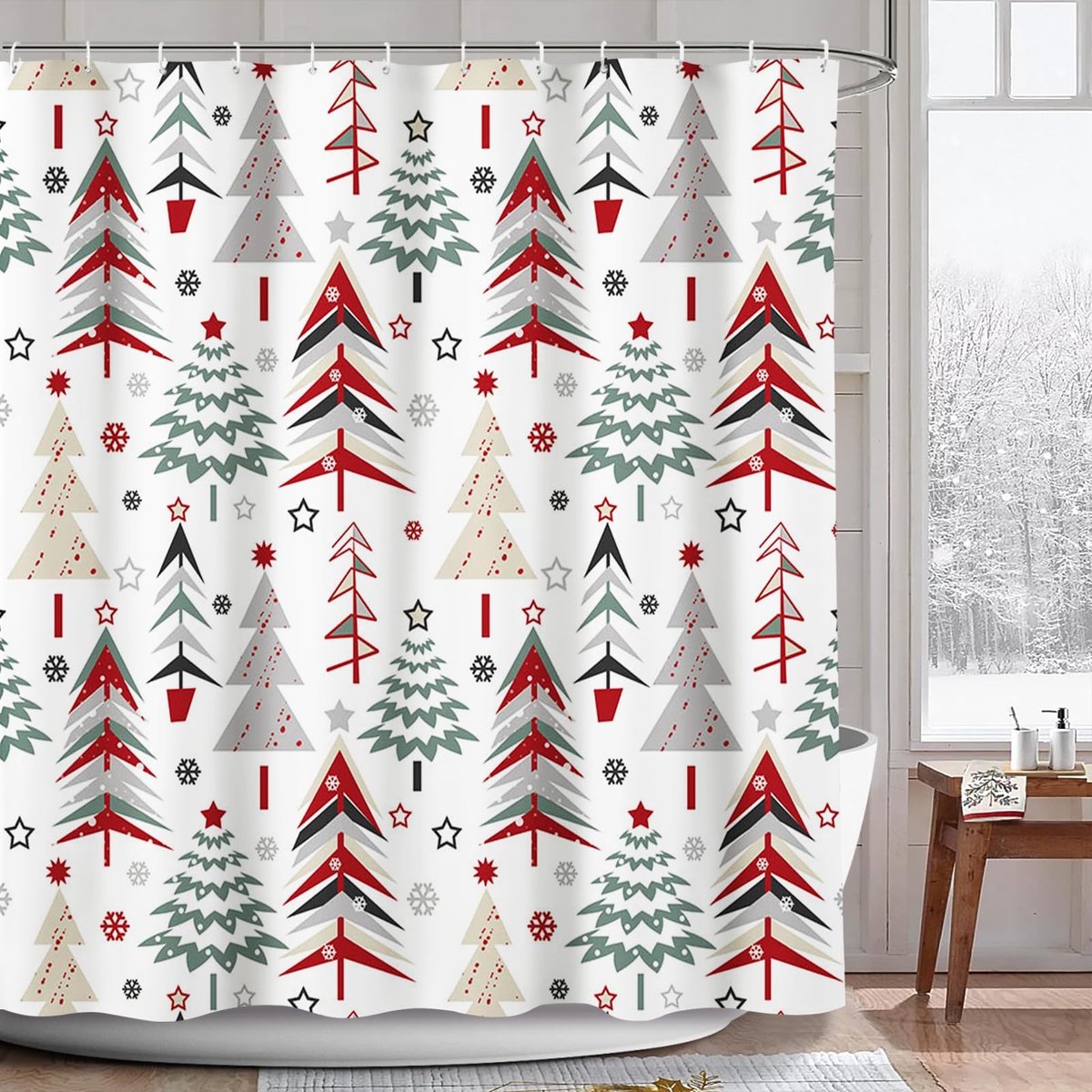 Omgoods - Kerst Douchegordijn met Print voor Badkamer 182x182cm