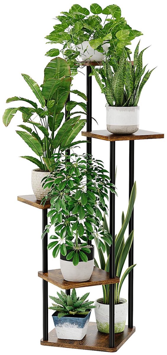 Omgoods - Plantstand voor Binnen - 5 Laags Hoekplantentafel in Bruin