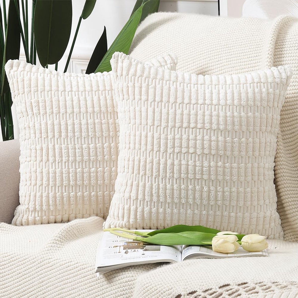 Omgoods - Set van 2 Zachte Corduroy Kussenhoezen 45x45 cm voor Sofa en Bed