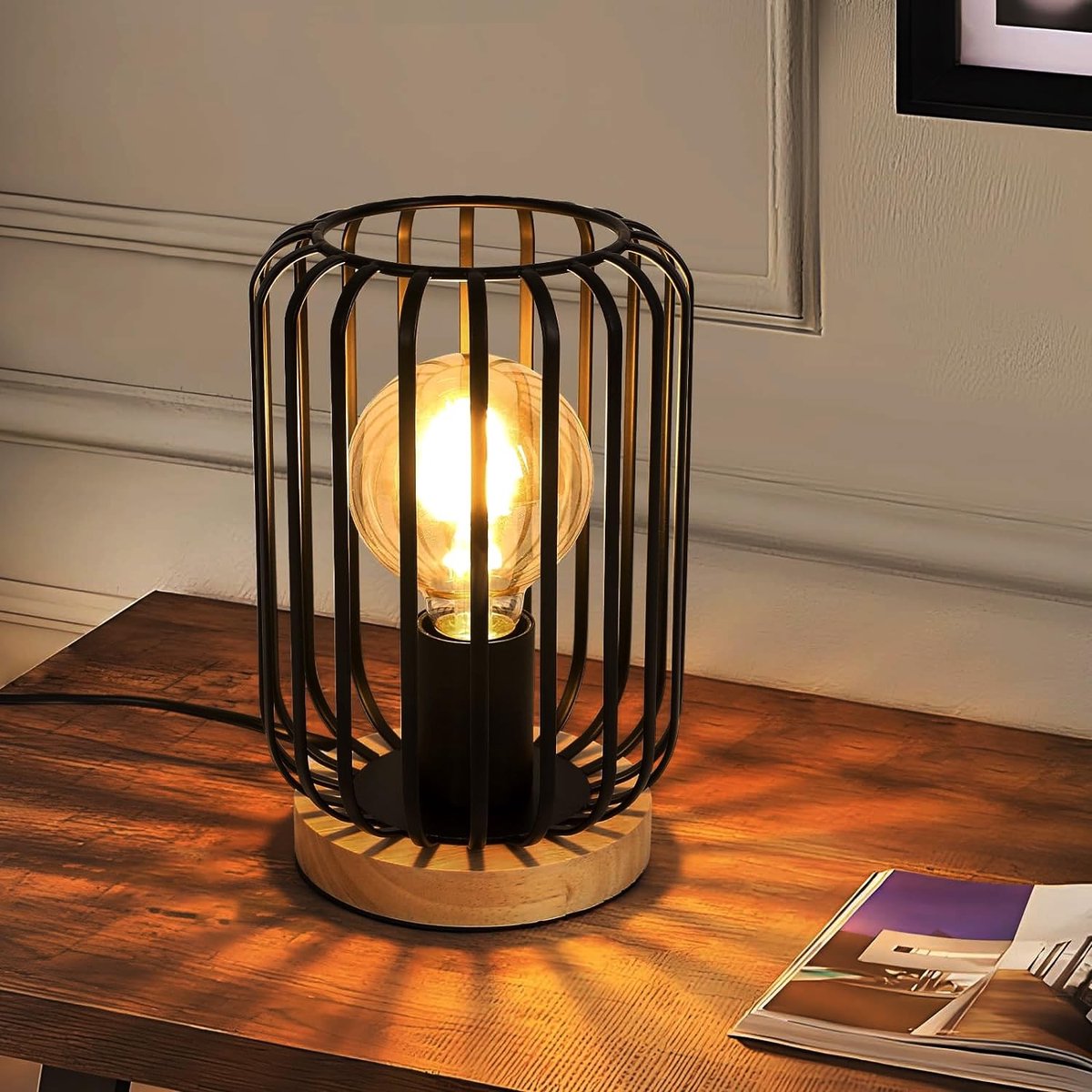 Omgoods - Vintage Bureau Lamp met Houten en Metalen Design voor Sfeervolle Verlichting