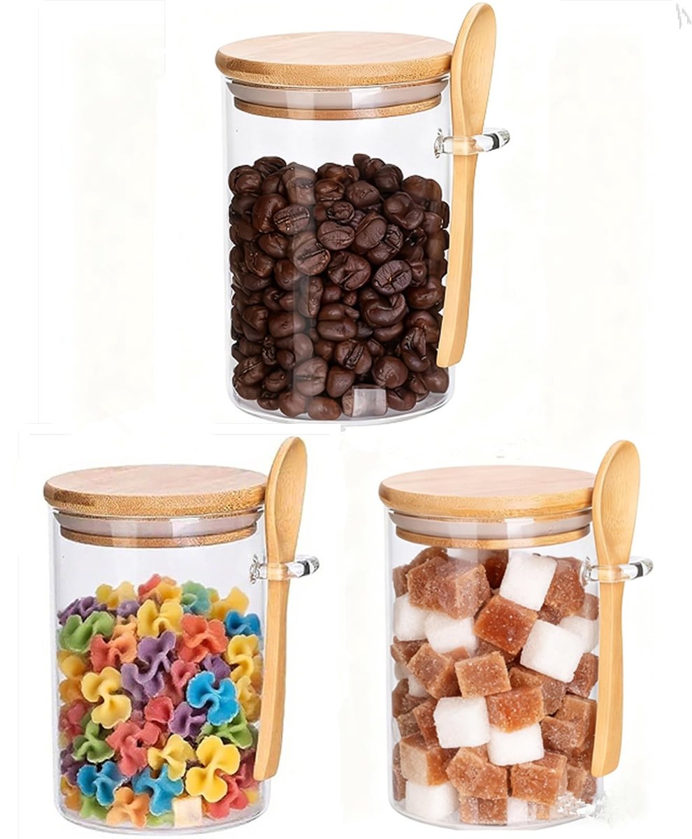 Omgoods - Set van 3 Glazen Potten met Luchtdichte Deksel - Voor Keuken en Badkamer