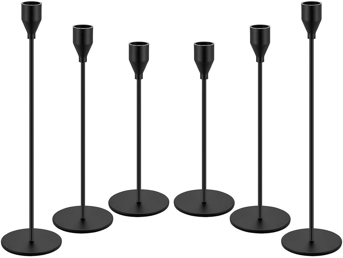 Omgoods - Set van 6 Decoratieve Kaarsenhouders in Zwart en Zilver