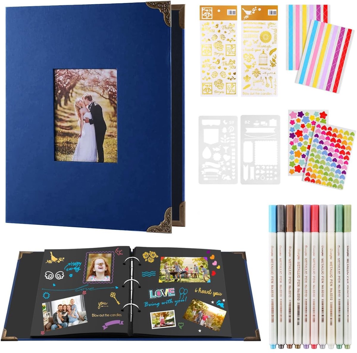 Omgoods - Fotoboek Ringband voor 160 Foto's met Metallic Markers