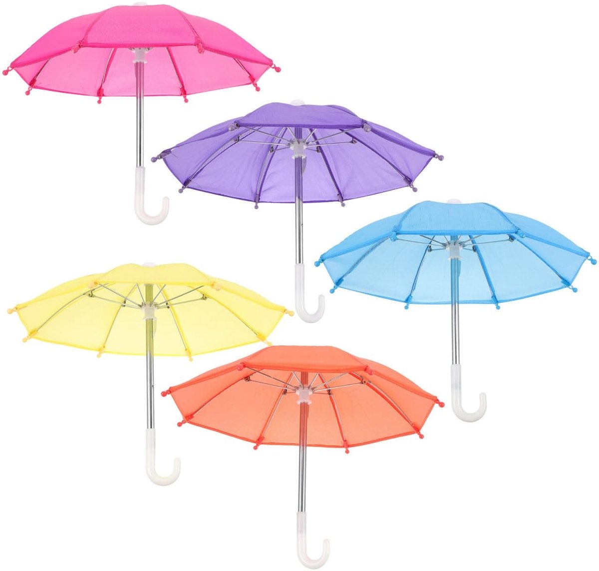 Omgoods - Mini-paraplu's voor poppen - Schattige tafeldecoratie - Ideaal voor kinderen - Set van 5 - Veilig en duurzaam - Perfecte maat voor opslag