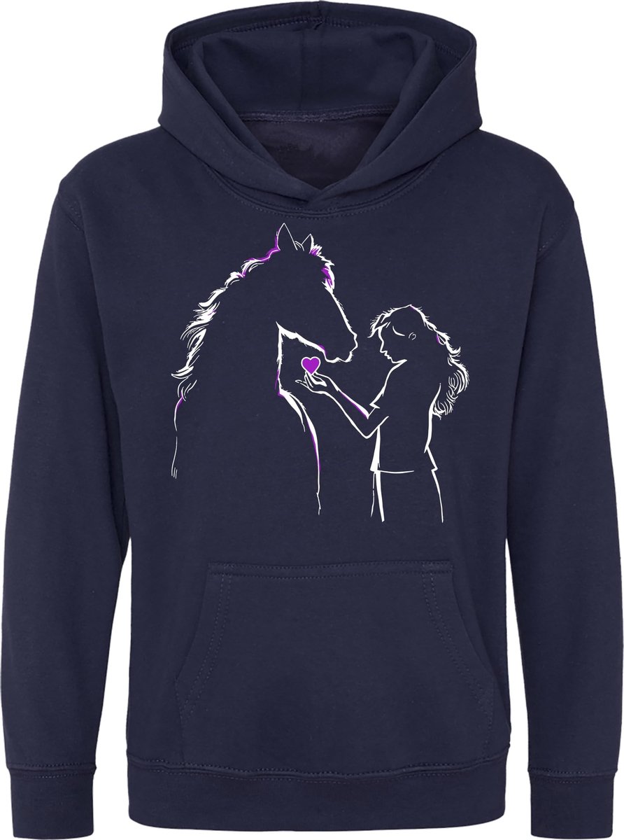 Omgoods- Sweater Meisje Paarden Liefde - Hoodie - Kinderhoodie - Paarden Kleding - Dubbellaagse Capuchon - 70% Katoen/30% Polyester