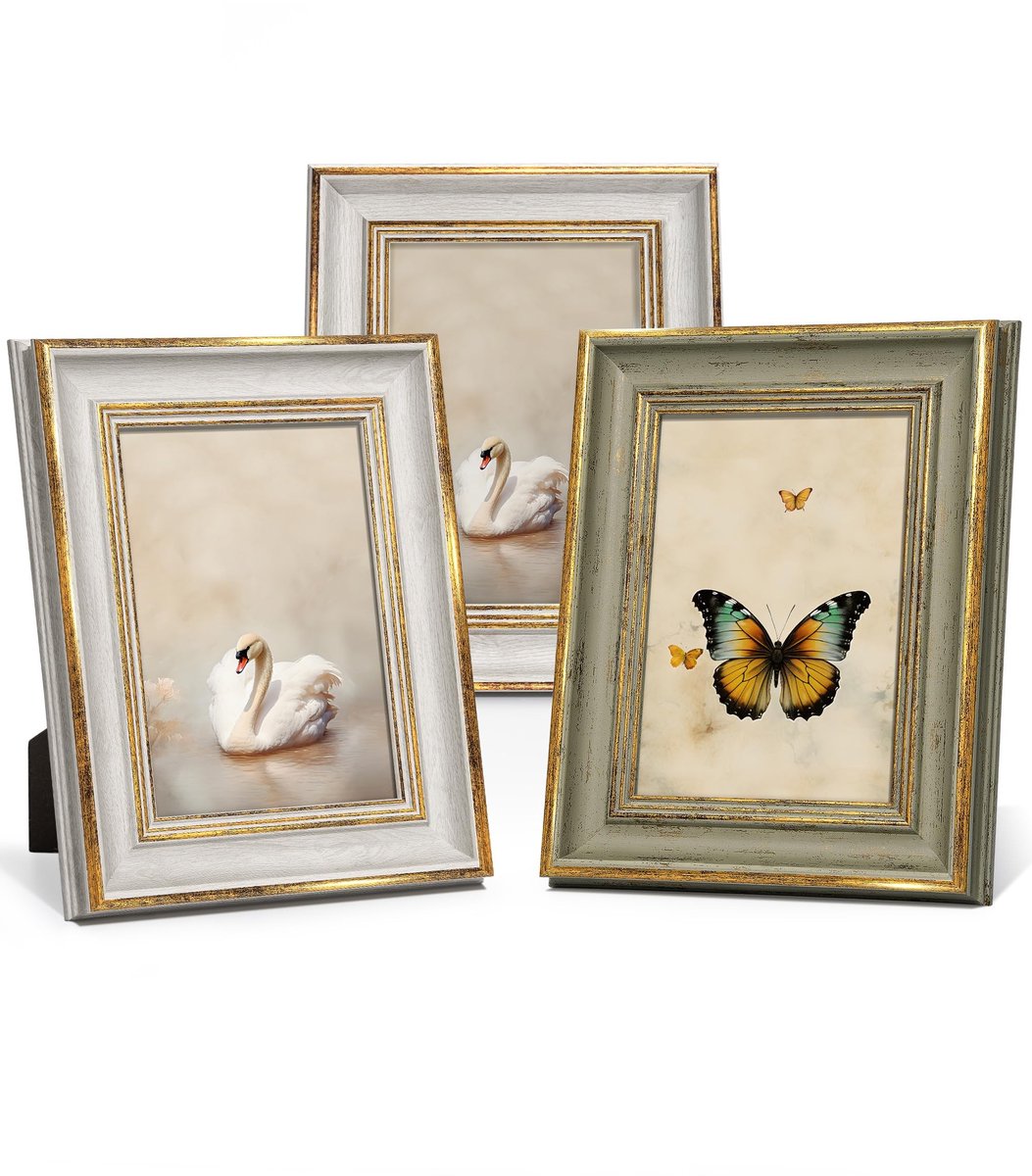 Omgoods - Set van 3 Vintage Foto Fotoramen 5x7 inch - Wit en Groen