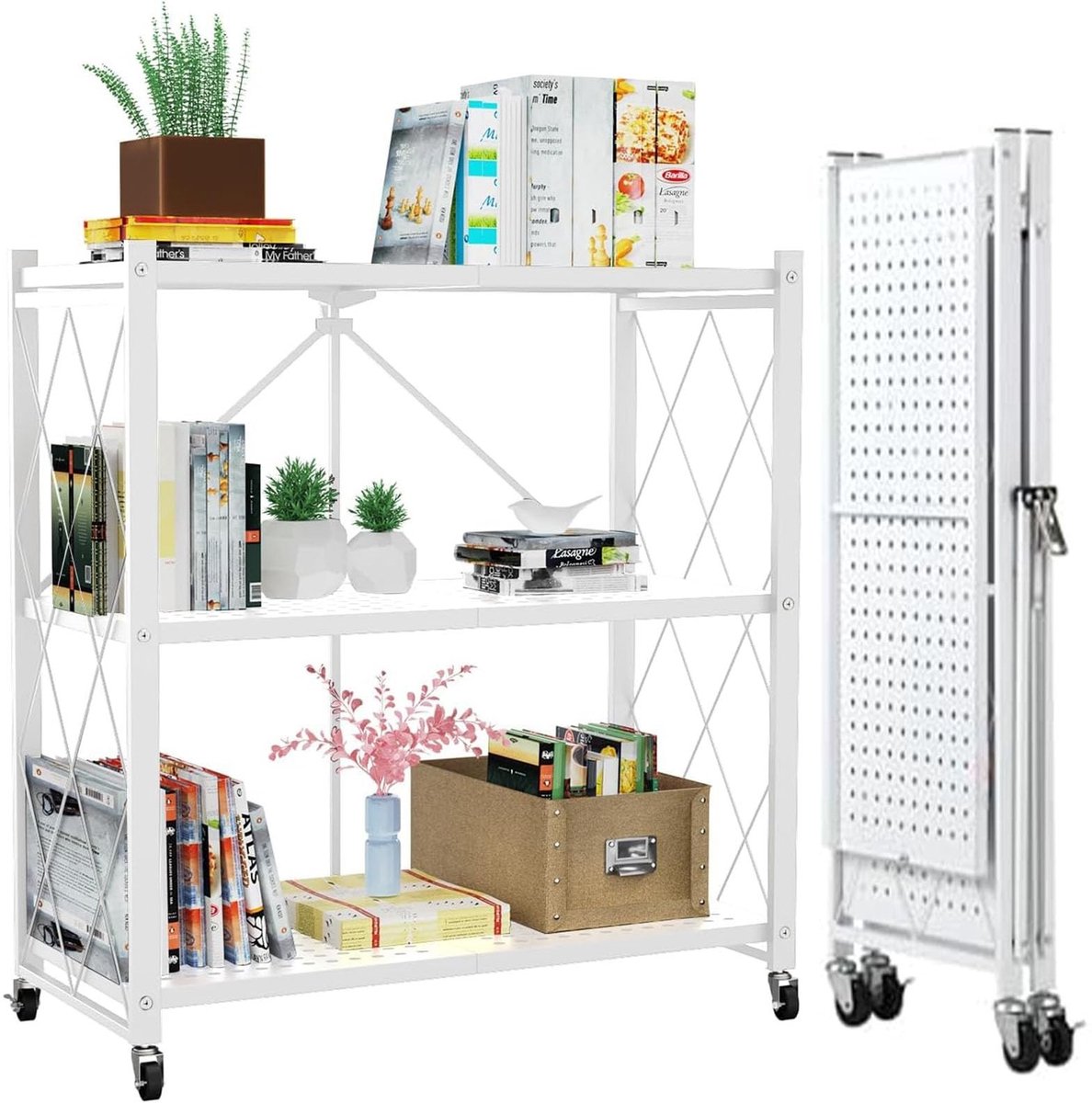 Omgoods - Vouwbare Metalen Opslagrek met Wielen 71 x 30 cm