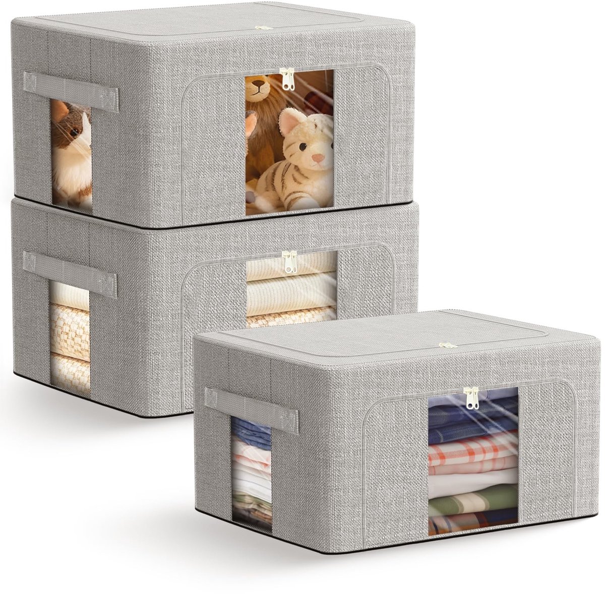 Omgoods - 3 Stuks 24L Opbergzakken met Metaal Frame