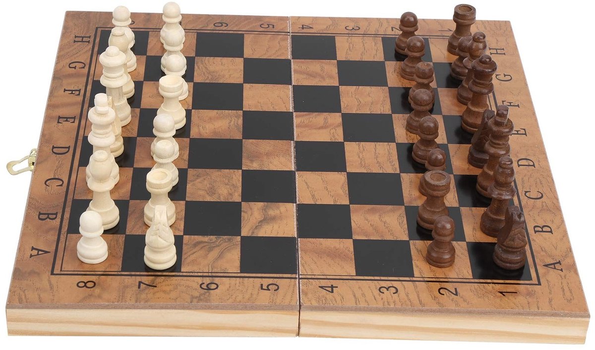Omgoods - 3-in-1 Houten Spellen Set (Schaken, Dammen, Backgammon)
