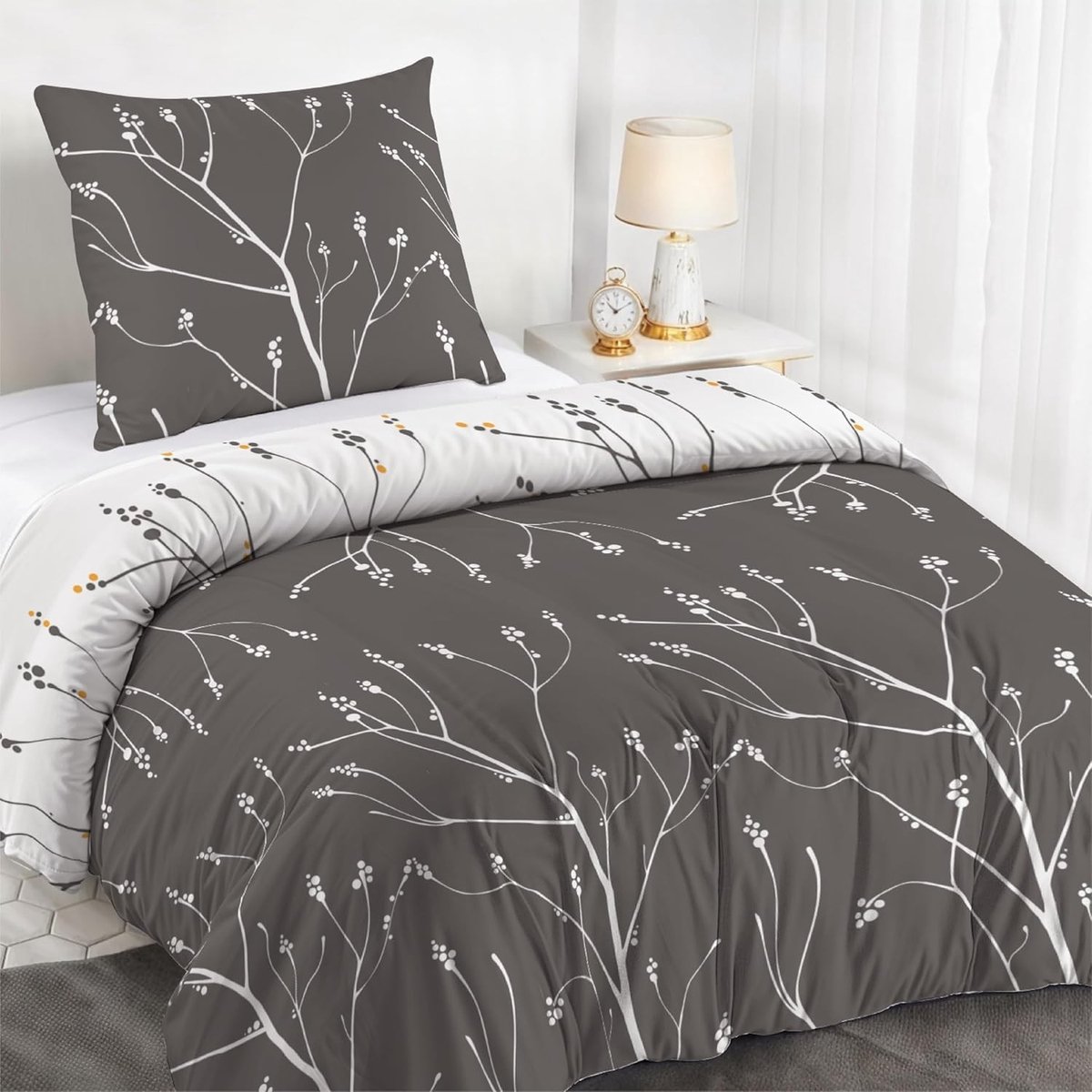 Omgoods - Duvet Cover 135x200 cm met 1 Kussenhoes 50x70 cm, Abstract Grijs/Wit Patroon