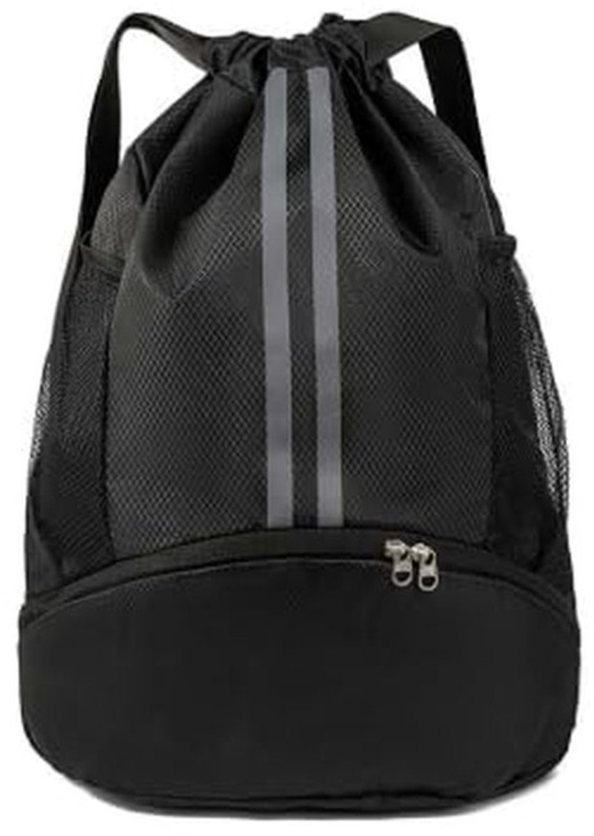 Omgoods - Nylon Waterdichte Sporttas met Trekkoord en Schoencompartiment - Zwart