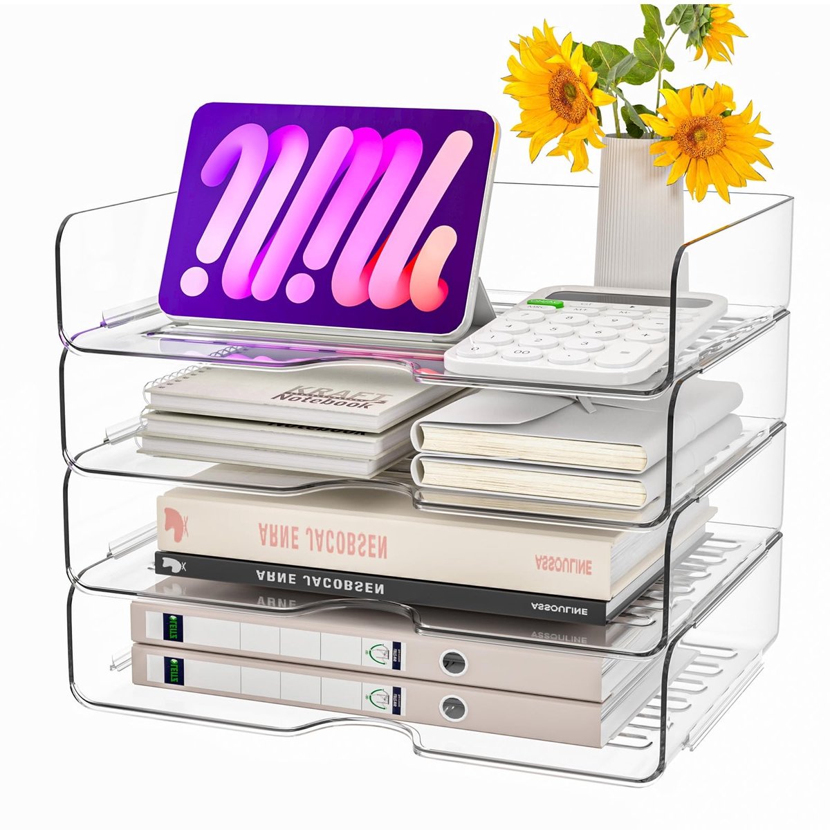 Omgoods - Set van 4 Transparante Acryl Briefbakken voor Documenten A4