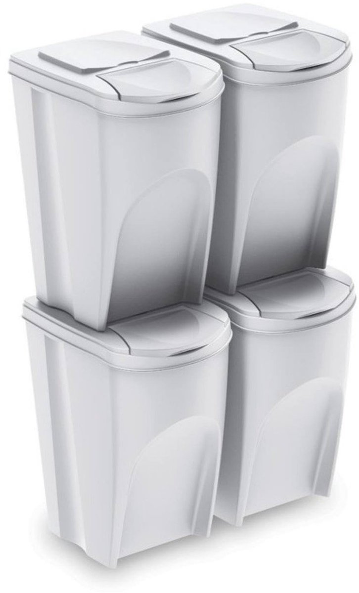 Omgoods - Set van 4 Gerecycleerde Afvalbakken, Off-White, 4 x 35L