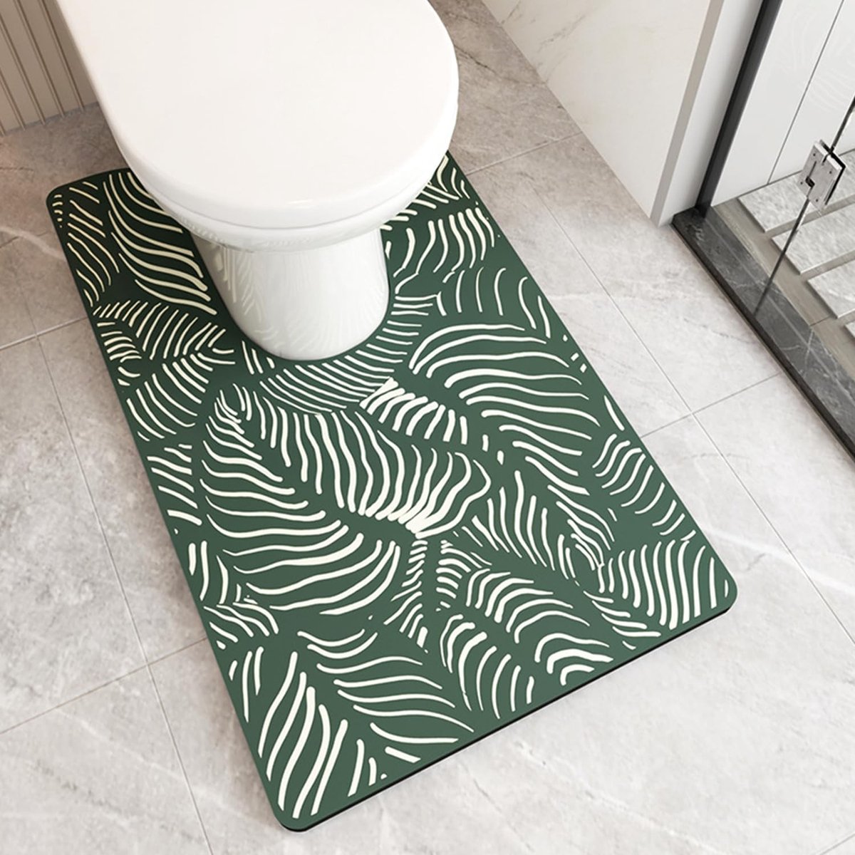 Omgoods - Diatomiet Toiletmat U-vorm 55 x 90 cm met Groene Bladeren