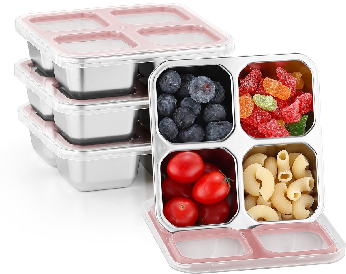 Omgoods - RVS Snackbox met 4 Compartimenten en 400ml Capaciteit
