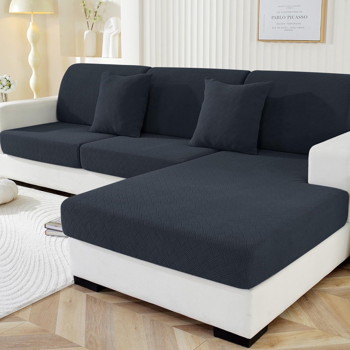 Omgoods - Universele Stretch Sofa Kussenhoezen met Elastische Bodem, Donkergrijs