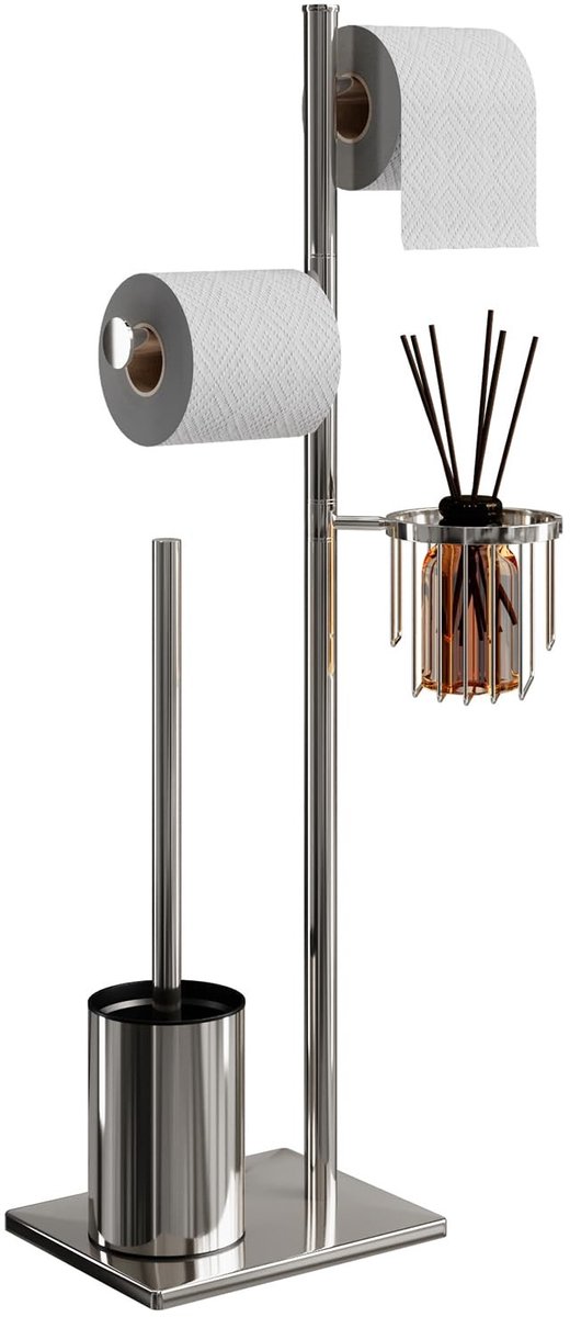 Omgoods - RVS Toiletpapier Houder met Toiletborstel en Hoekmandje