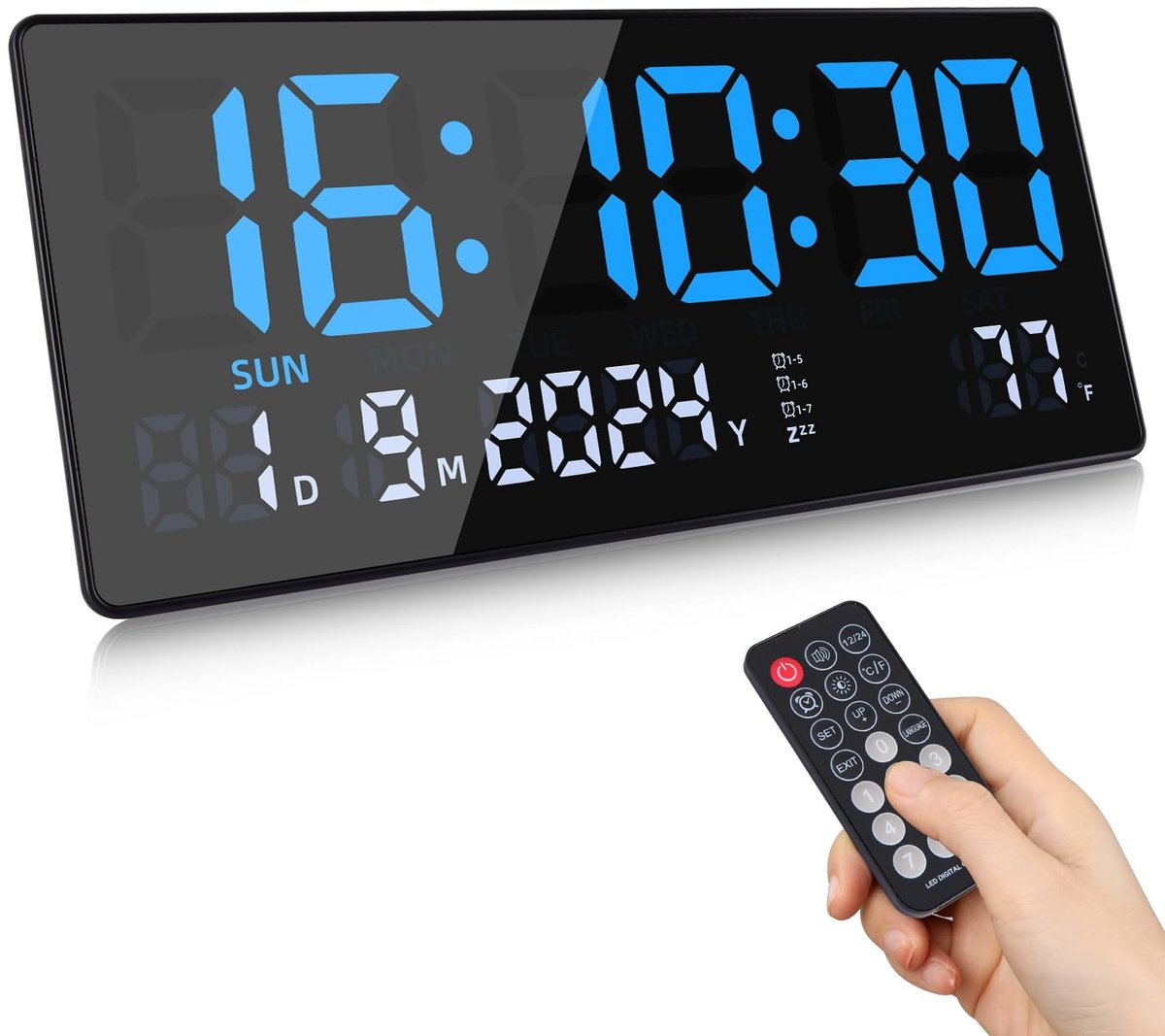 Omgoods - Digitale Wandklok met Grote LED Scherm en Thermometer, 15.5 Inch