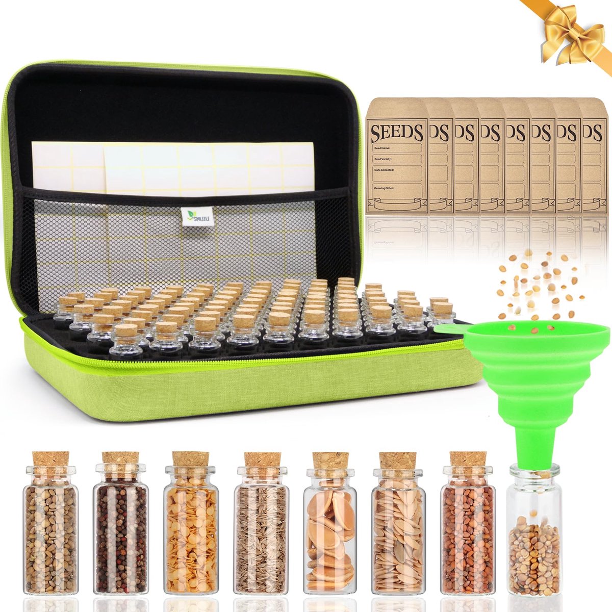 Omgoods - Opbergdoos voor Zaaigoed met 40 Stuks Zaadzakjes en Etiketten
