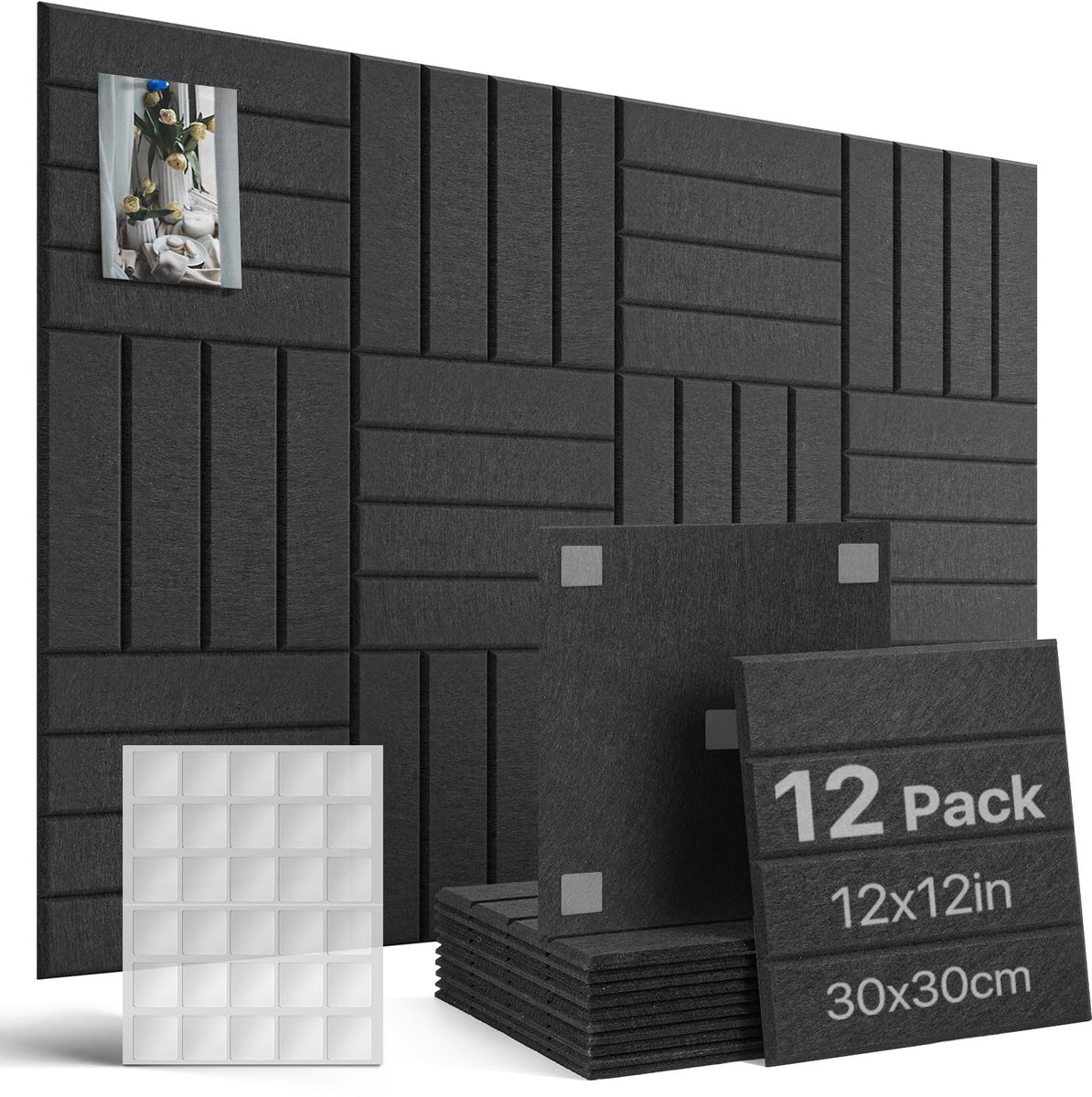 Omgoods- Prikbord Zelfklevend 120x90 cm - Vilt - Decoratief Memobord - 12 Stuks (30x30 cm) - 60 Dubbelzijdige Plakkers - Geschikt voor Thuis/Kantoor/School