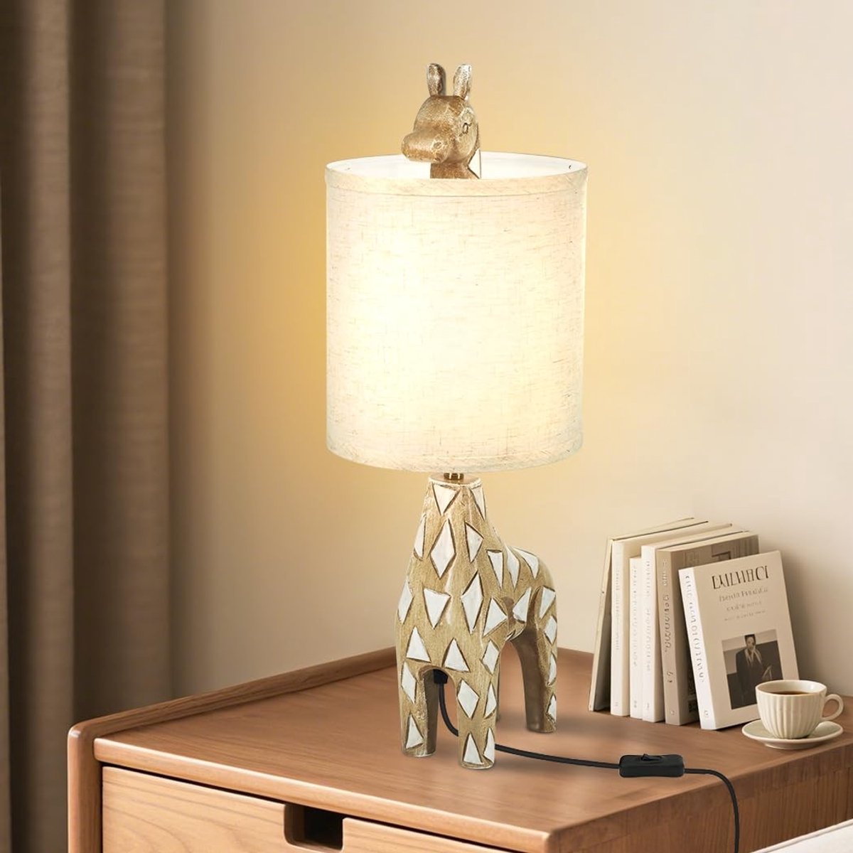 Omgoods - Giraffe LED Tafellamp met Linnen Lampenkap en Decoratieve Verlichting