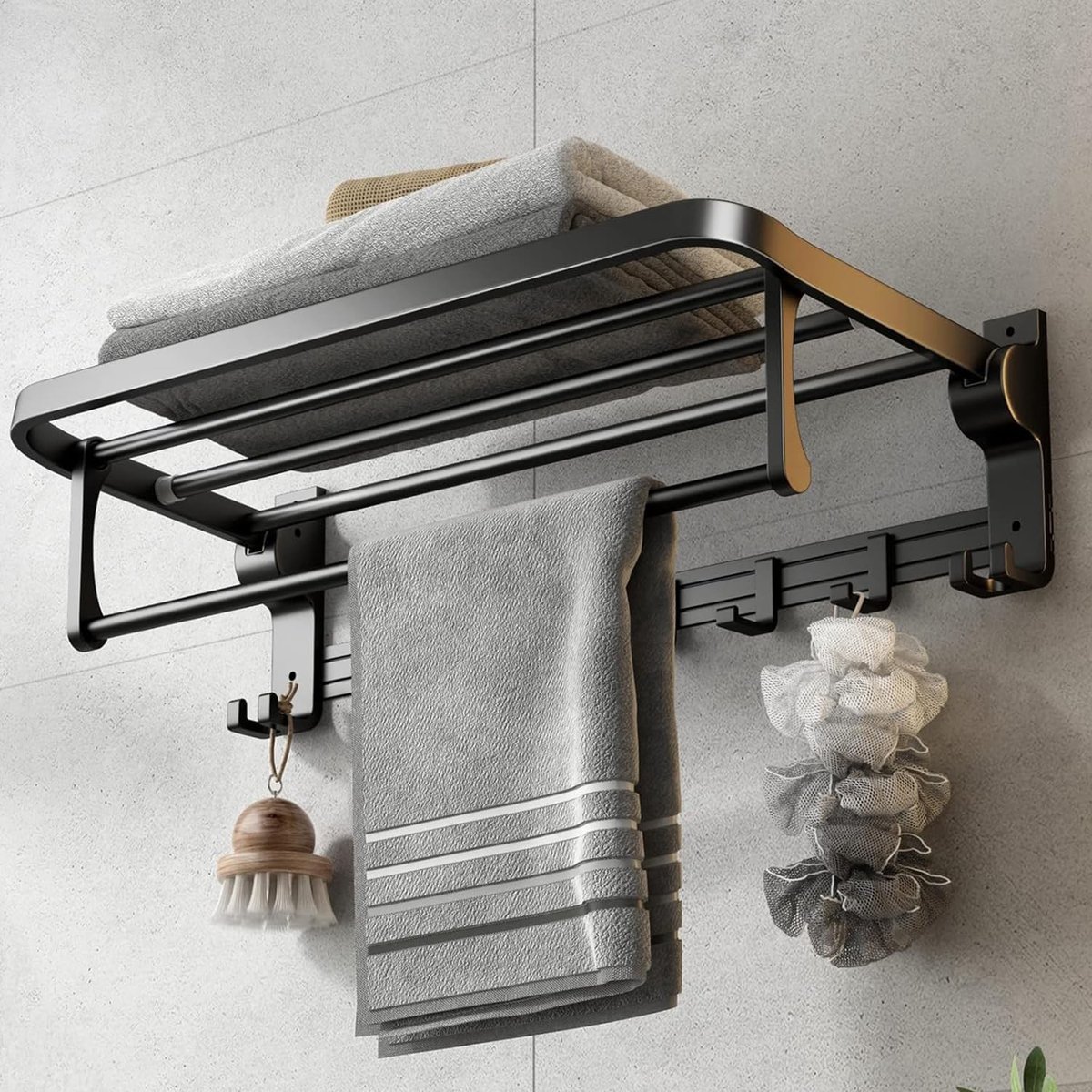 Omgoods - Zelfklevend Handdoekenrek Zwart RVS - Ideaal voor Badkamer en Keuken