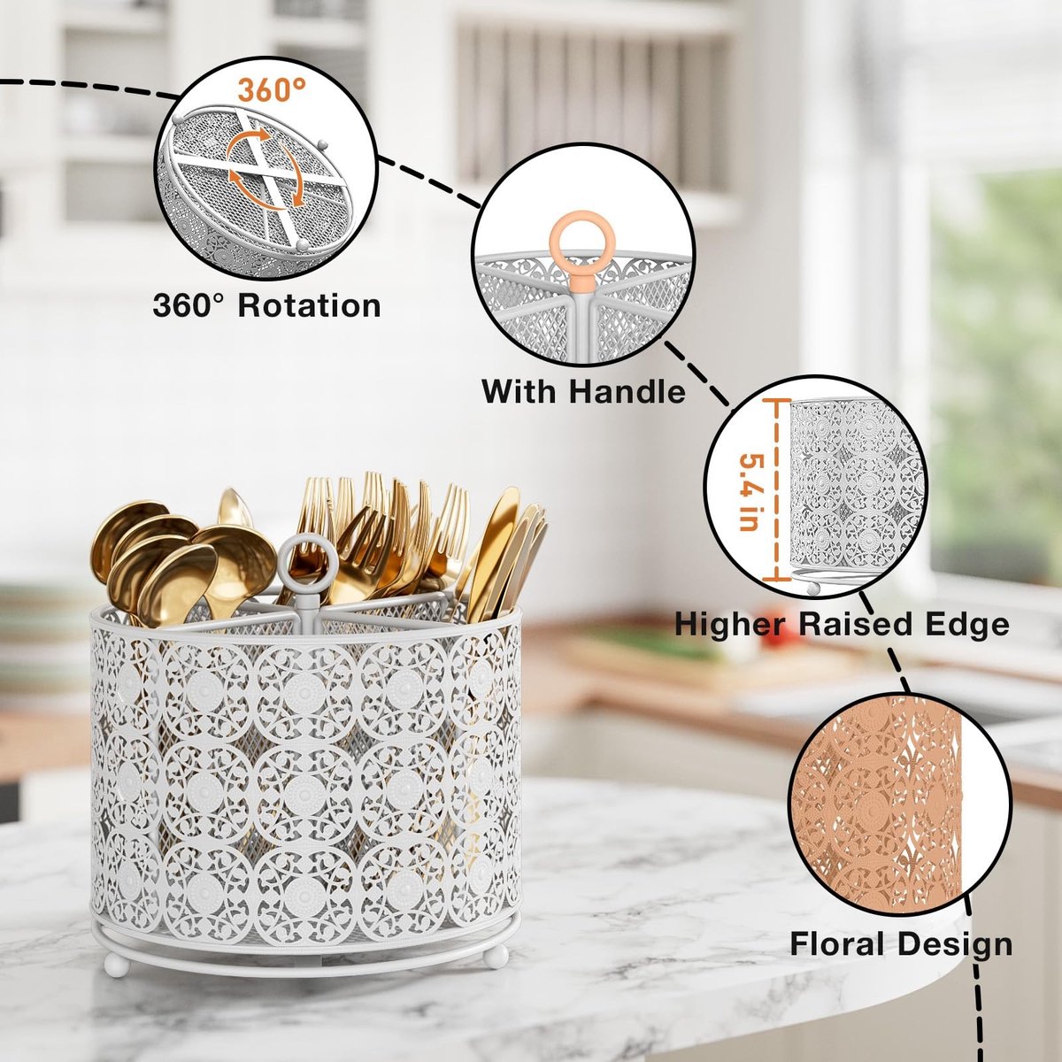 Omgoods - Rotating Keuken Caddy met 4 Compartimenten voor Bestek