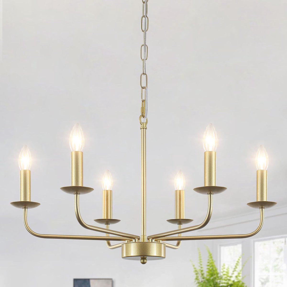 Omgoods - Vintage Gouden Kroonluchter met 6 Vlammen voor Woonkamer en Eetkamer