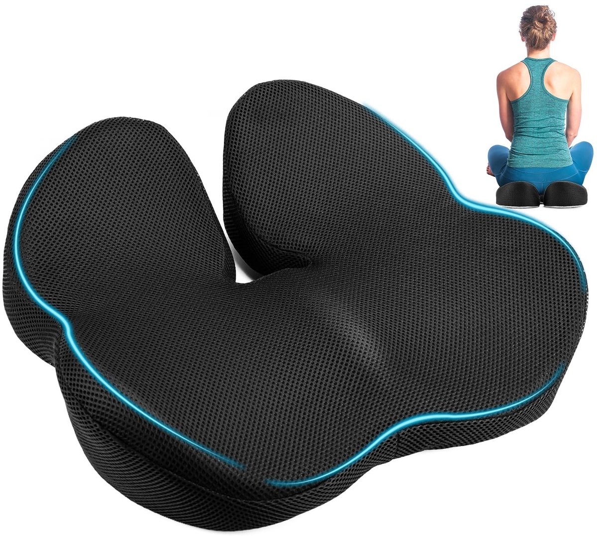 Omgoods- Zitkussen Ergonomisch - Orthopedisch Kussen - Stuitkussen - Antislip Onderkant - Traagschuim - Verbeterde Lichaamshouding - Zitkussen Voor Bureaustoel