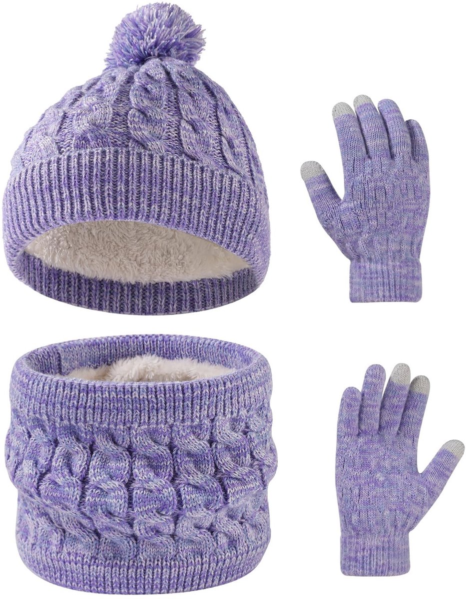 Omgoods - 3-in-1 Warme Gebreide Set voor Kinderen (Muts, Sjaal, Handschoenen)