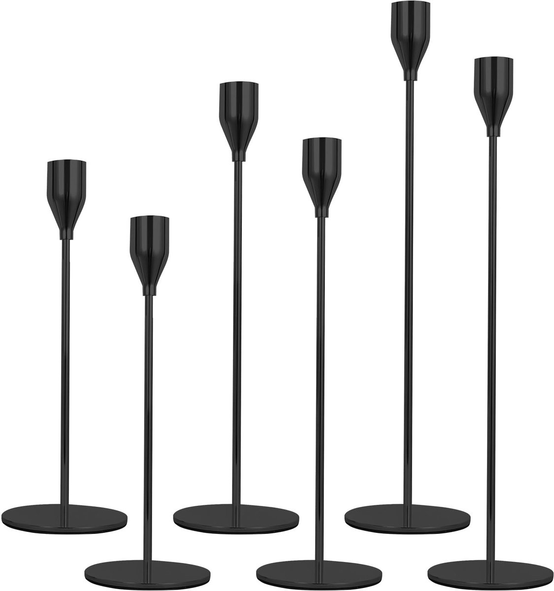 Omgoods- Kandelaars Set van 6 - Zwarte Kandelaar - Taps Toelopende Kandelaar - Antislip Basis - IJzer Materiaal - Elegante Woonaccessoires - Kaarsenstandaard