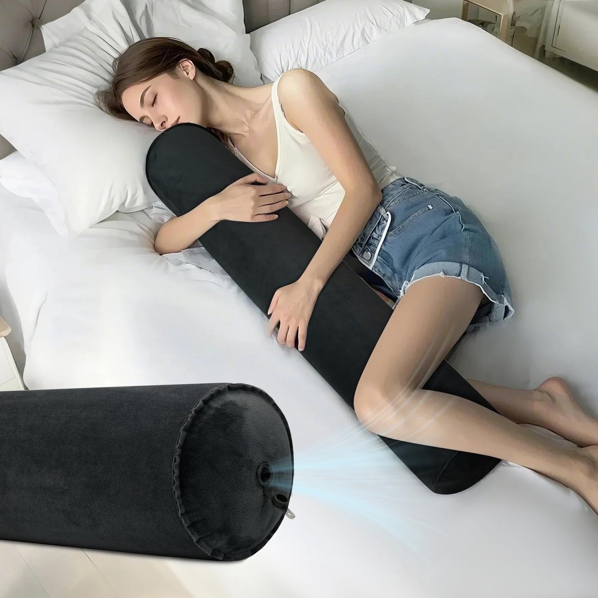 Omgoods - Opblaasbaar Zijslaper Kussen 120 x 20 cm – Comfortabel & Draagbaar