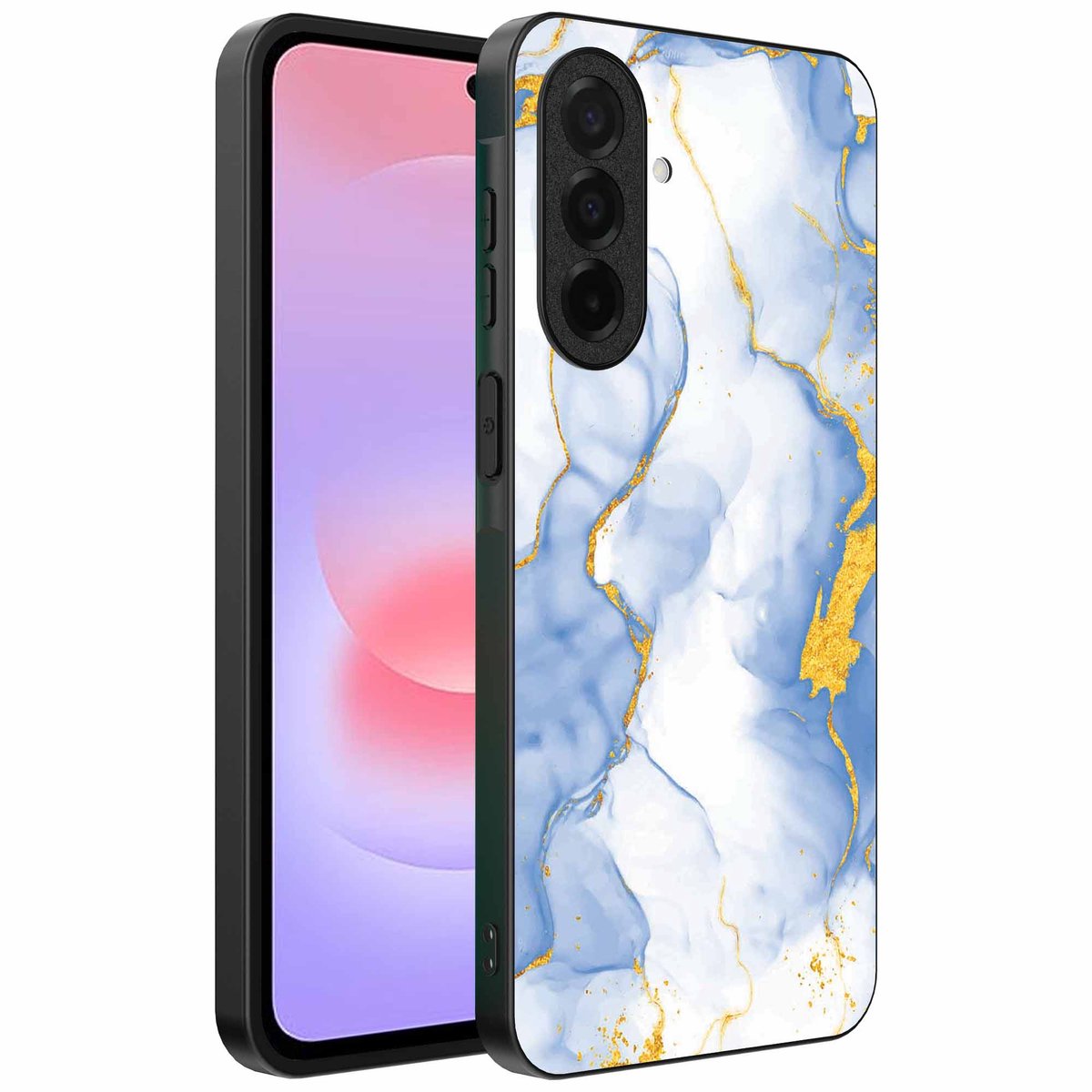 Geschikt voor Samsung Galaxy A37 Telefoonhoesje met Lichtblauw Goud Marmer Opdruk - TPU Backcover Case Lightblue Gold Marble Design - Smartphonica geschikt voor Samsung Galaxy A37