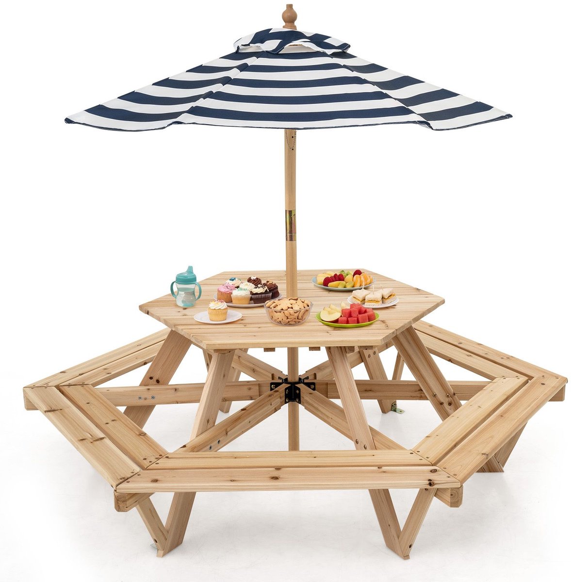 Picknicktafel - Kinderen - Tuintafel - Multifunctionele Picknick tafel - Met parasol - Speeltafel - Geschikt voor Buiten - Hout - Natuurlijk