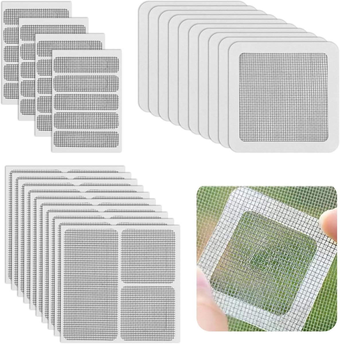 SnelShoppen - Reparatieset voor Muggenhorren, 60 Stuks voor Ramen, Glasvezel Lijm en Duurzaam, Muggen- en Insectenbescherming, Zwart