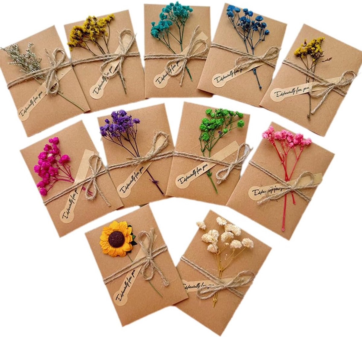 SnelShoppen - Set van 10 Wenskaarten, Postkaarten, Enveloppen, Retro Enveloppen, Kraftpapier, Uitnodiging, Drogen Bloemen, Verjaardag, Huwelijk, Gefel
