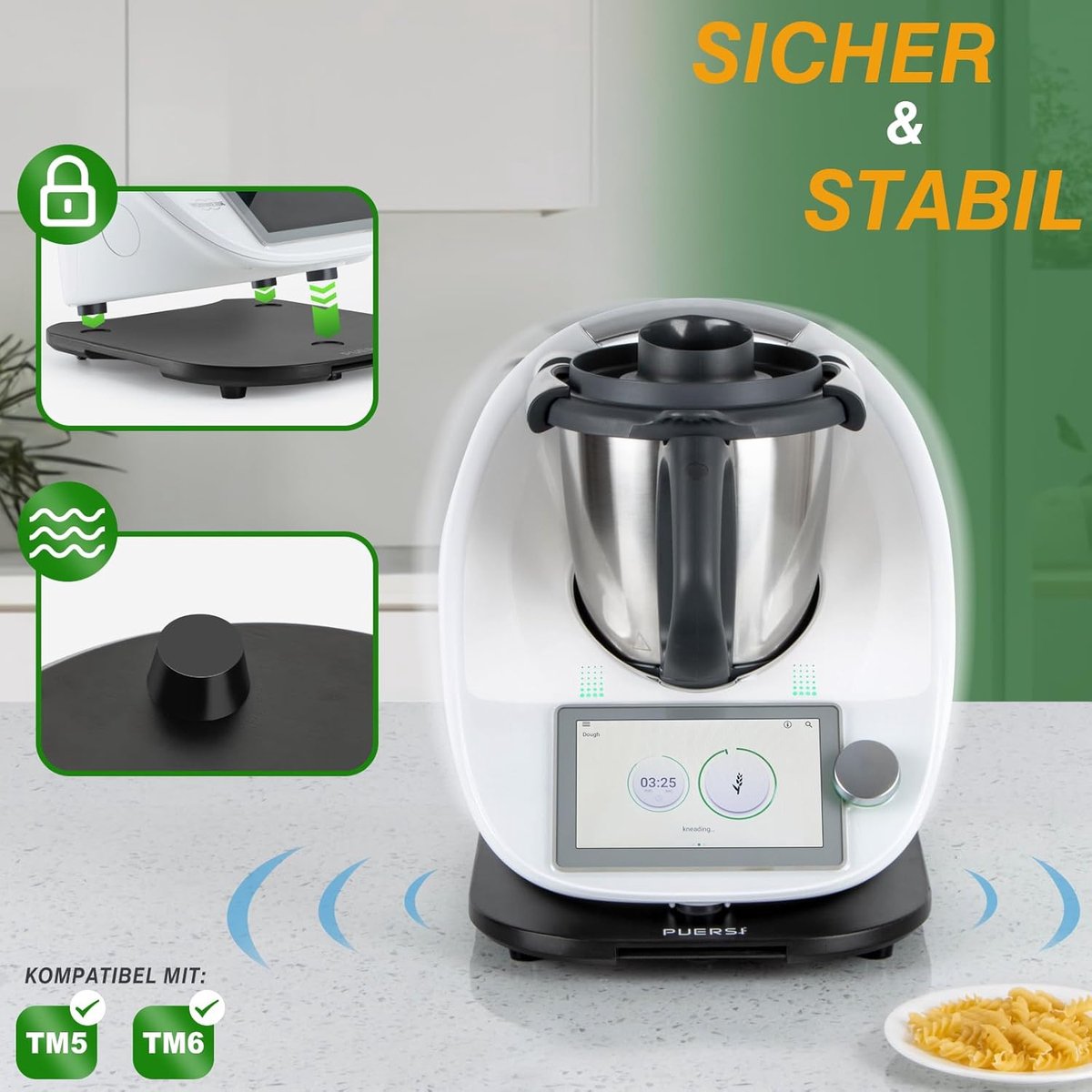 PUERSI Sliding Board for Thermomix TM6/TM5, 2nd Generation, Shelf for Thermomix with Wheels, Light Sliding Bamboo - ShopVlot