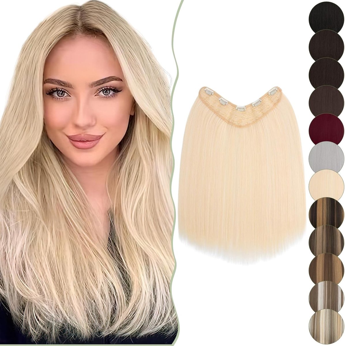 U-vormige Clip-In Haarextensions van Echte Haar, 5 Wefts, Volledige Hoofdset, 45 cm, 160 g, Lichtblond, Natuurlijke Look en Gemakkelijk te Gebruiken