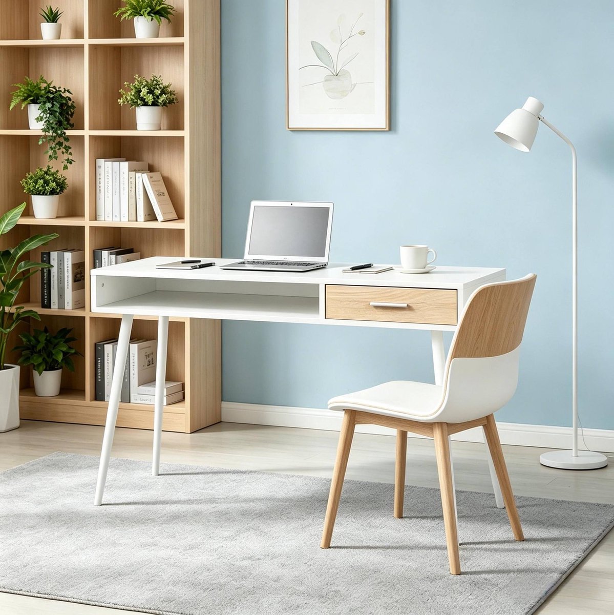 FloraGrace Bureau - Bureau Met Lade En Opbergvak - Modern Voor Kantoor En Thuisgebruik - Hout En Metaal - 110x50x75 Cm - Wit